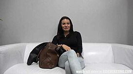 Young European brunette giving blowjob HD video
