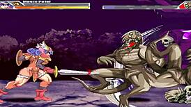 A side scroller threesome with a monster dick, facialized at the end