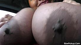 Fishnets and lingerie bound busty black babe takes a monster cock in her pussy