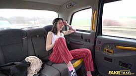 Taxi cab gets fucked hard with amateur brunette and cums continuously