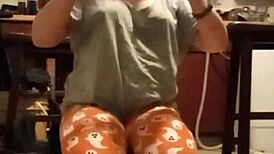 grey workout mom stretches in homemade pov