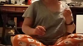 grey workout mom stretches in homemade pov