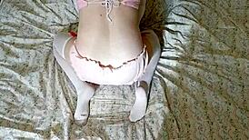 eronekokun bunnyboy in purple and pink costume masturbation
