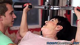 hey, granny gets slammed hard at the gym