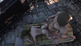 In fallout 4's sanctuary, a brunette teen engages in hardcore fucking with hentai-style animation.
