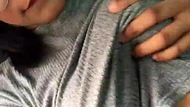 Latina colombian babe flaunts perfect tits in public car