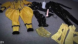 Hey, check me in 3 layers of latex with 4 glove layers and gasmask for self-bondage! 😈