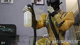 Hey, check me in 3 layers of latex with 4 glove layers and gasmask for self-bondage! 😈