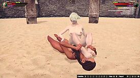 Terra and Amanda Engage in Naked Wrestling and Masturbation in 3D