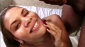 attractive latina woman in intense encounter with big partners