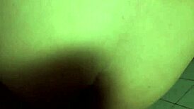 Quickie with a teen girl in a public toilet, sucking cock and doggystyle tits outdoor.