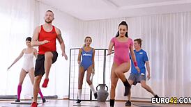 Athletic Trainer Fucks Favorite Clients in Threesome Workout