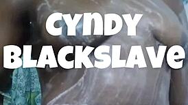 cyndy blackslave bathing in the shower with close-up views