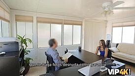 the girl was in debt, so the creditor bent her over for office doggystyle sex