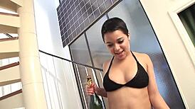 Bisexual Guys in a Sauna with Cute Brunette