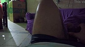 jerking off in the living room while mom cooks