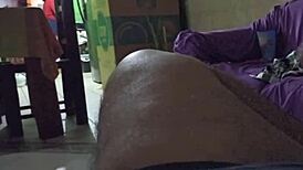 jerking off in the living room while mom cooks