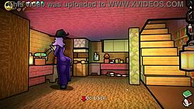 Hornycraft minecraft parody hentai game ep 33 the witch sucks steve huge cock while he talks to alex 😈