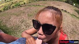 Amateur Thai Girlfriend Blows Big Cock POV in Public Tourist Spot