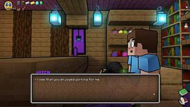 Hornycraft minecraft parody hentai game ep 33 the witch sucks steve huge cock while he talks to alex 😈