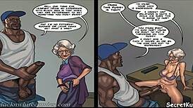 Old white lady screams as big dick black man fucks her hard in art class