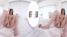 Redhead Jia Masturbates Shaved Pussy To Orgasm In Bedroom