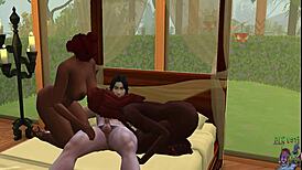 Two brunettes engage in lesbian threesome with blowjob and anal