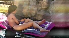 ashley the cute teen doll messing up sexy in the pool