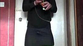 Blindfolded Bisexual Crossdresser Swallows His Own Pee In Masked Ring Gag Humiliation