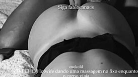 Hotwife milf massages interracial monster cock while cuckold travels, films everything for him