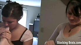 my sexy roommate slips on stockings for a footjob in the dorm