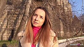 German Scout - Tiny Mona in Jeans, Want to Bang at Street Casting?