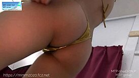 Low-angle view of diet machine in highleg leotard