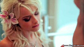 an artistic blonde gives a heavenly blowjob to her oriental lover in an exotic interracial couple