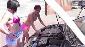 german teen swaps partners and fucks outdoors in public group swing