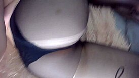 Footjob for a big ass of nylon clad teen
