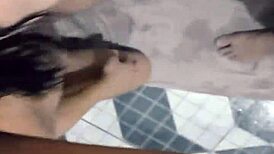 Débora sucking big black cock on bathroom floor 😏