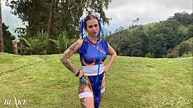 Chun-Li Sucks Dick and Twerks Anal in Public Outdoor Cosplay Scene