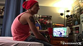 Watch these frat guys hustling in a group gay scene.