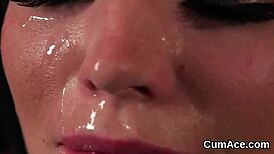 Slutty honey sucks jizz in blowbang
