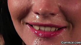 Slutty honey sucks jizz in blowbang