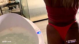 Hey, I ate my blonde newbie's pussy in the sauna, sucking her natural tits on Christmas night. The naughty forum girl got wild.