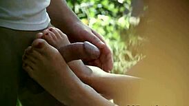 fetish babe gently tugs on the cock with feet and hands