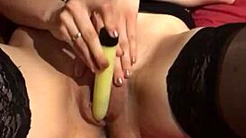 Masturbate with Dildo and Cum on Natural Tits!