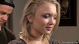 Petite blonde with small tits vibed hard in hogtie