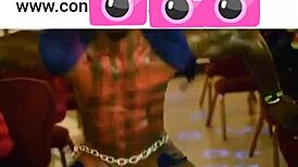 oh wow, freak sucks that male stripper's big black cock and gets a creampie 😍