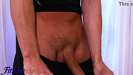 Athletic lesbian girlfriends start with pussy licking in fitness room, then join big dick for threesome