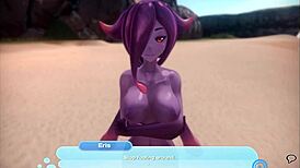 Hornet monster girl trapped by lesbian purple slime in hentai game