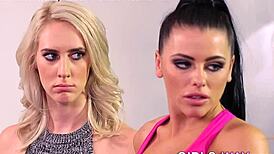 High definition video of lesbians scissoring in a three some group with blondes and babes