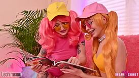 leah meow feels intense passion after comics, her big ass in miniskirt leading to deep anal fisting.